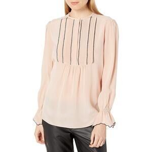 100% Silk Blush Pink Lightweight Blouse VTG Style Romantic Rachel Zoe Boho Sz 4